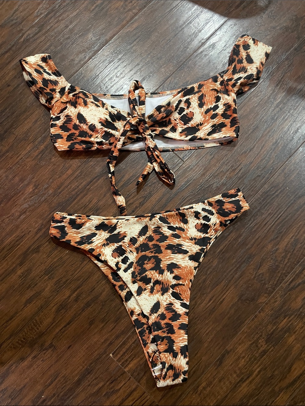 SHEIN Orange Black Leopard Print Bikini Set